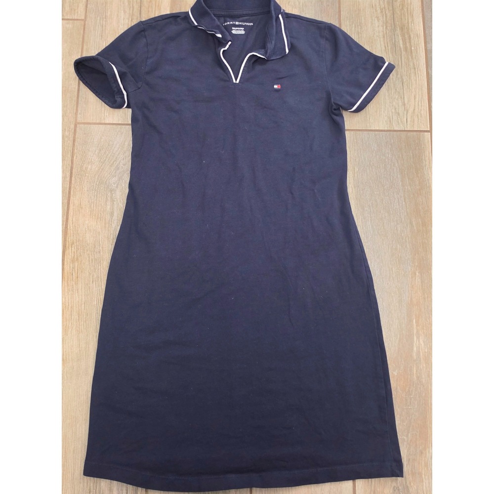 Tommy Hilfiger Girls Navy Blue Polo Dress White Trim Short Sleeve PXS PEP